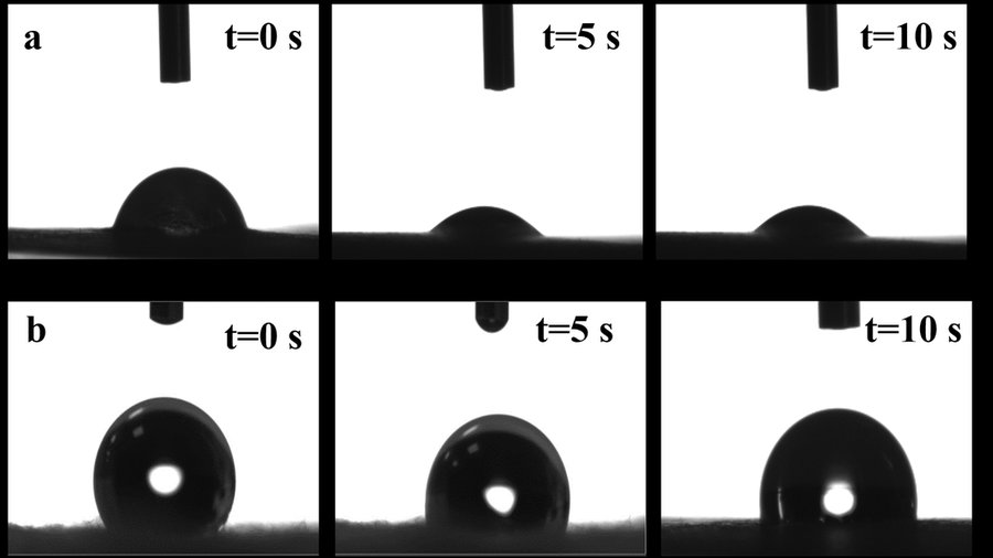 Time sequence of a water droplet detaching from a nanofibrous surface
