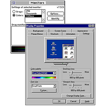Win95 and Mac display control panels.